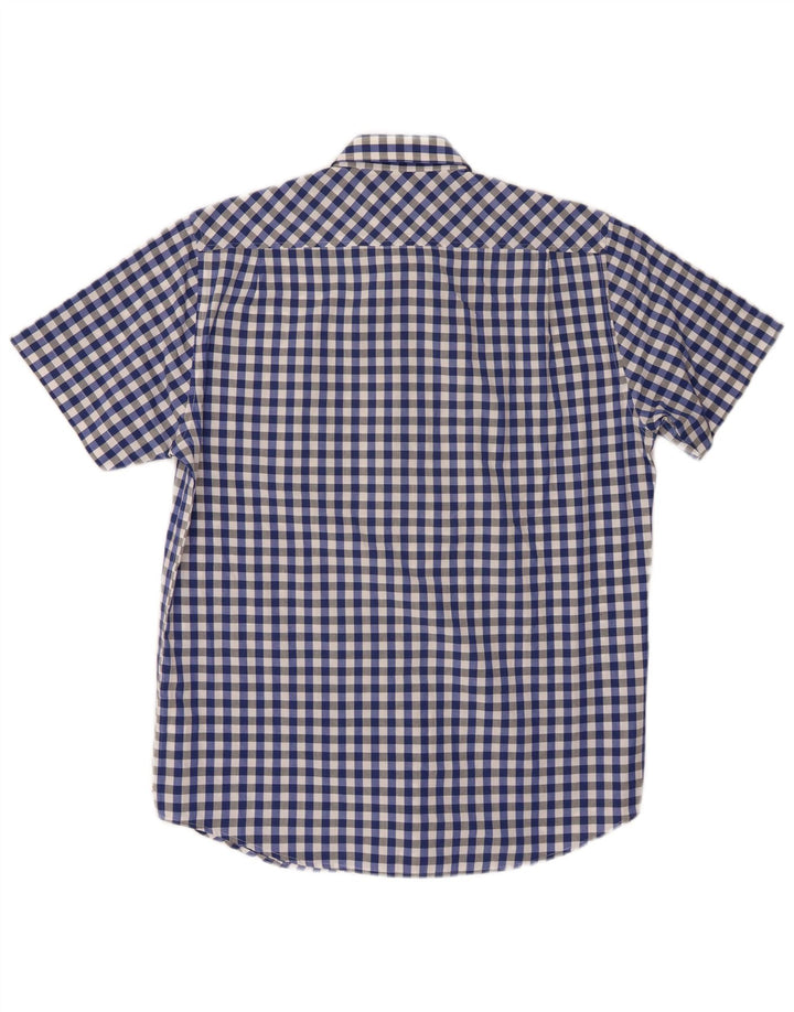 Pierre Cardin Mens Short Sleeve Shirt Medium Blue Gingham Cotton