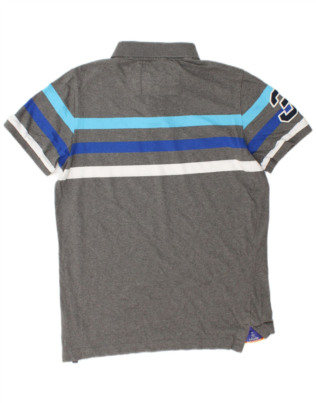 SUPERDRY Mens Graphic Polo Shirt Large Grey Striped Cotton