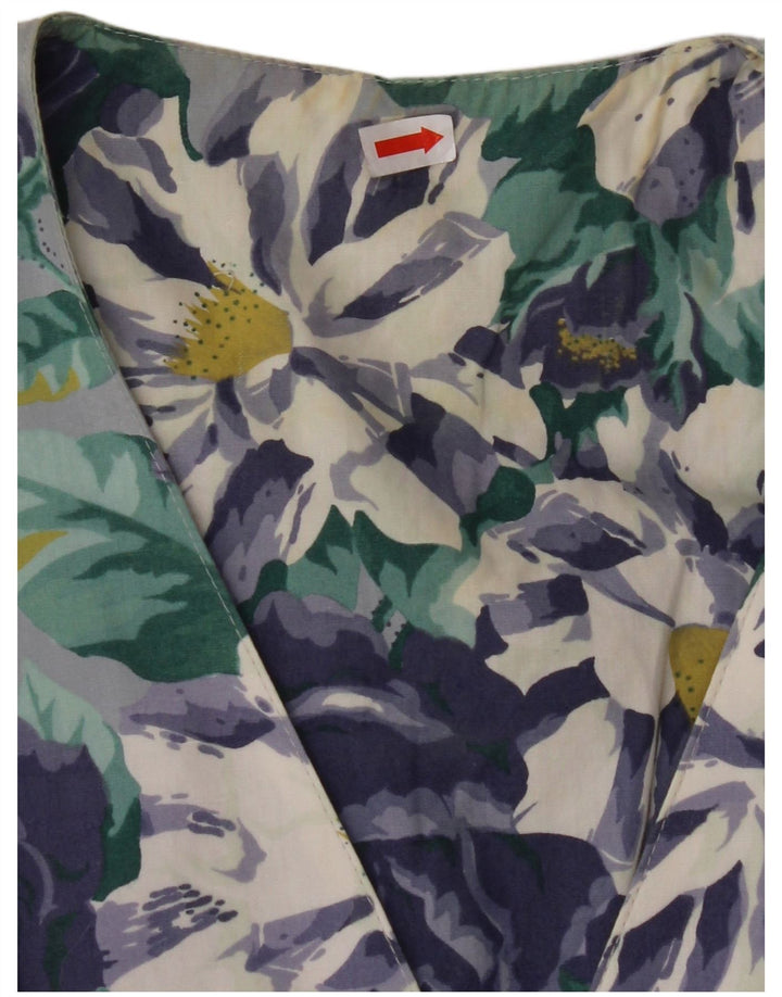 VINTAGE Womens Short Sleeve Shirt Blouse UK 14 Large Blue Floral