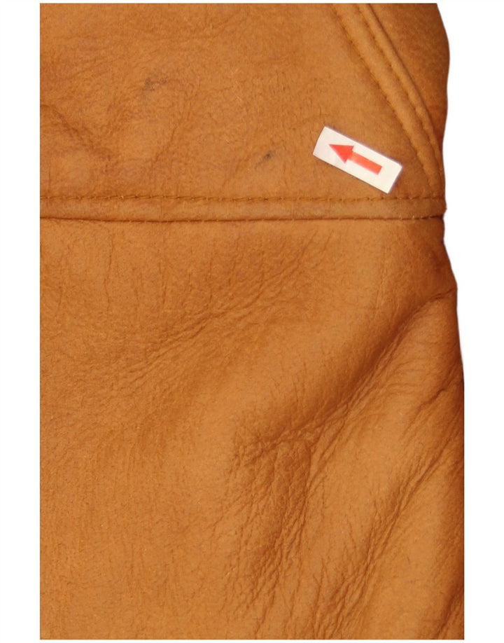 Vintage Womens Oversized Hooded Shearling Jacket EU 40 Medium Beige Leather