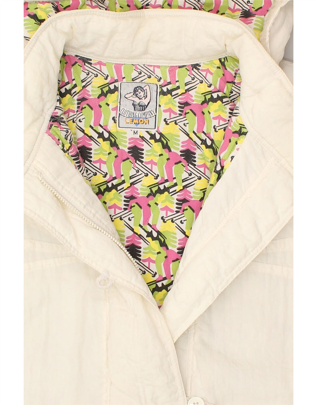 VINTAGE Womens Hooded Windbreaker Jacket UK 14 Medium White Polyamide