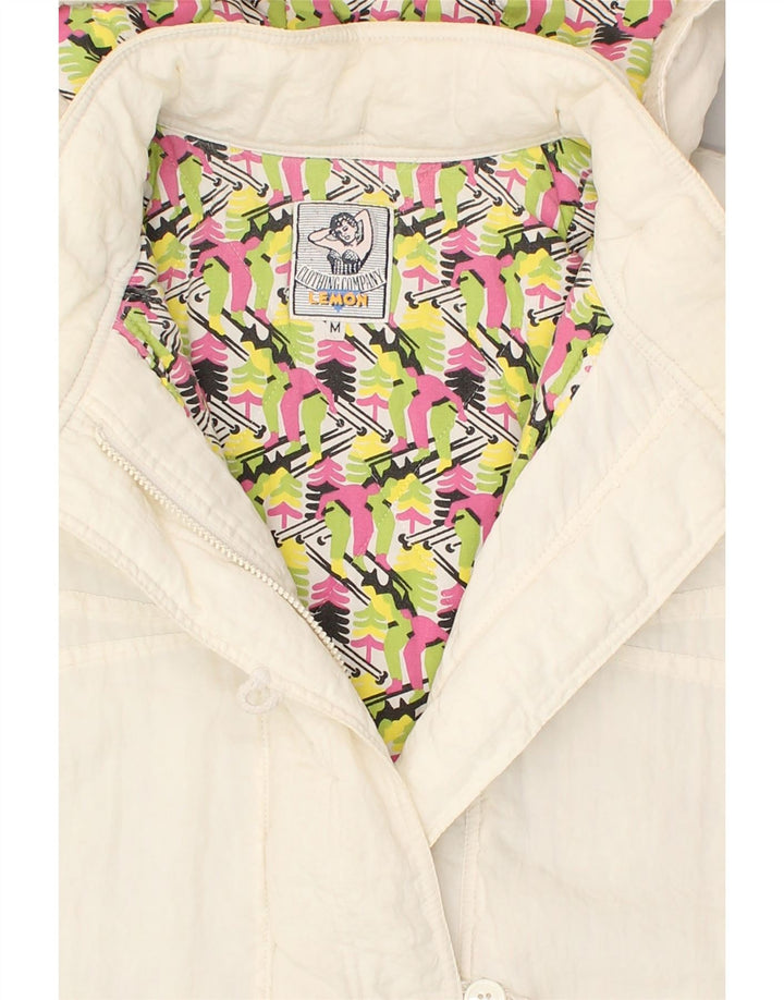 VINTAGE Womens Hooded Windbreaker Jacket UK 14 Medium White Polyamide