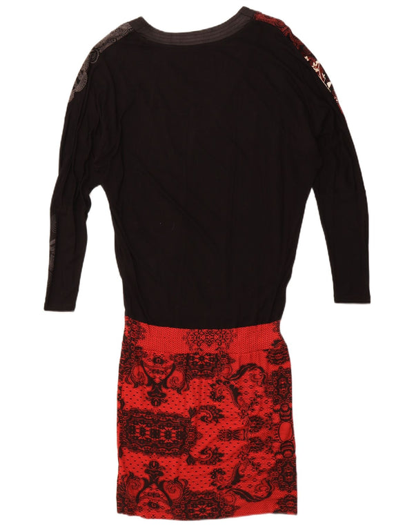 Desigual Womens Loose Fit Drop Waist Dress UK 10 Small Black Floral Viscose