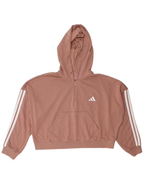 Adidas Womens Crop Oversized Zip Neck Hoodie Jumper UK 16 Large Pink