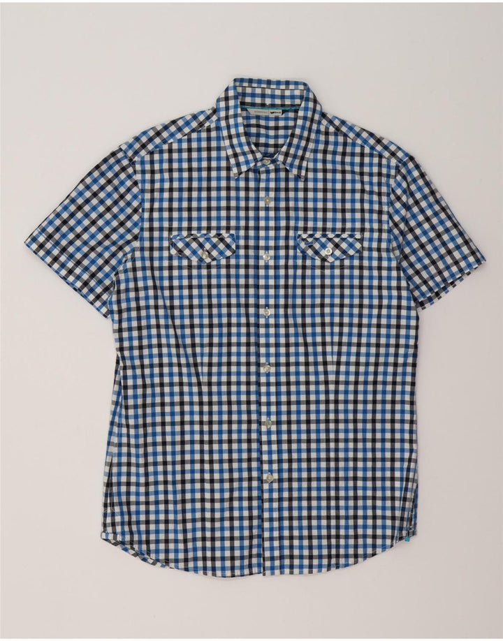 GAS Mens Short Sleeve Shirt Large Blue Gingham Cotton