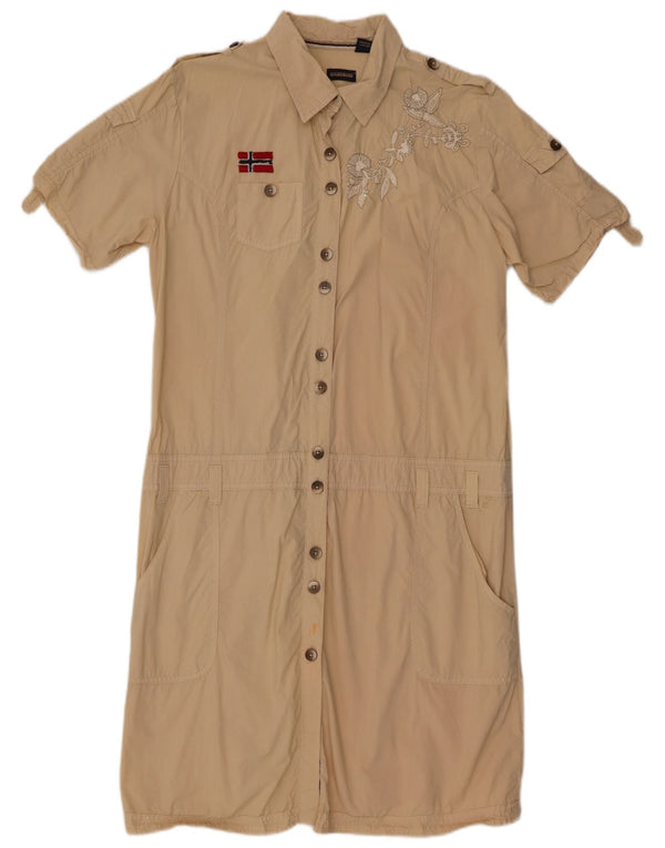 Napapijri Womens Short Sleeves Shirt Dress UK 14 Large Brown Cotton
