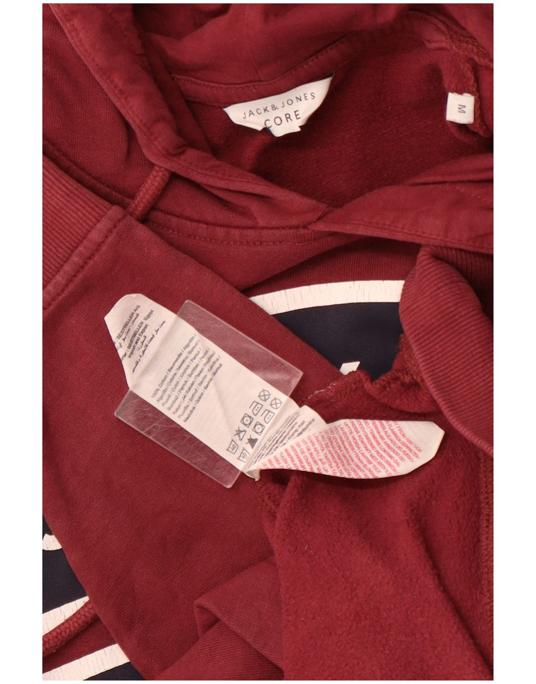 JACK & JONES Mens Core Graphic Hoodie Jumper Medium Burgundy Cotton