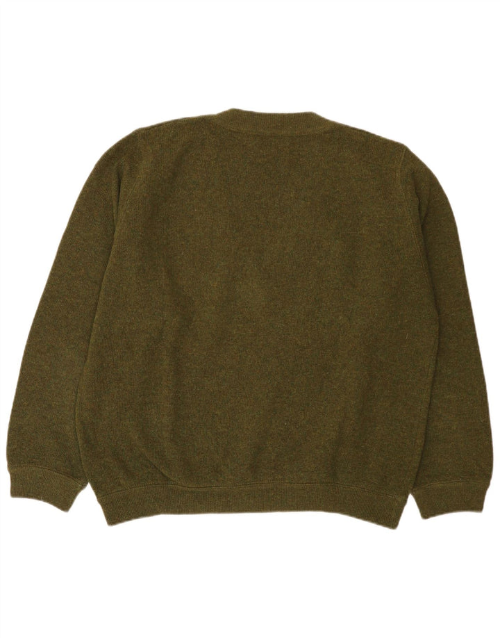 Sisley Mens V-Neck Jumper Sweater Medium Green Virgin Wool