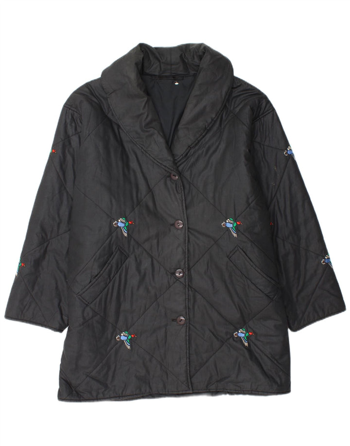 VINTAGE Womens Loose Fit Windbreaker Coat UK 20 2XL Black Animal Print