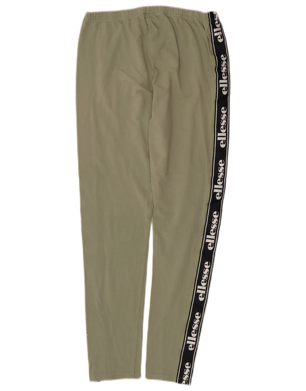 ELLESSE Womens Graphic Leggings UK 14 Large  Green Colourblock Cotton