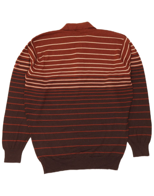 Jaeger Mens Polo Neck Jumper Sweater Small Brown Striped Wool