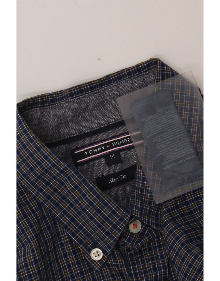 Tommy Hilfiger Mens Slim Fit Shirt Medium Navy Blue Gingham Cotton
