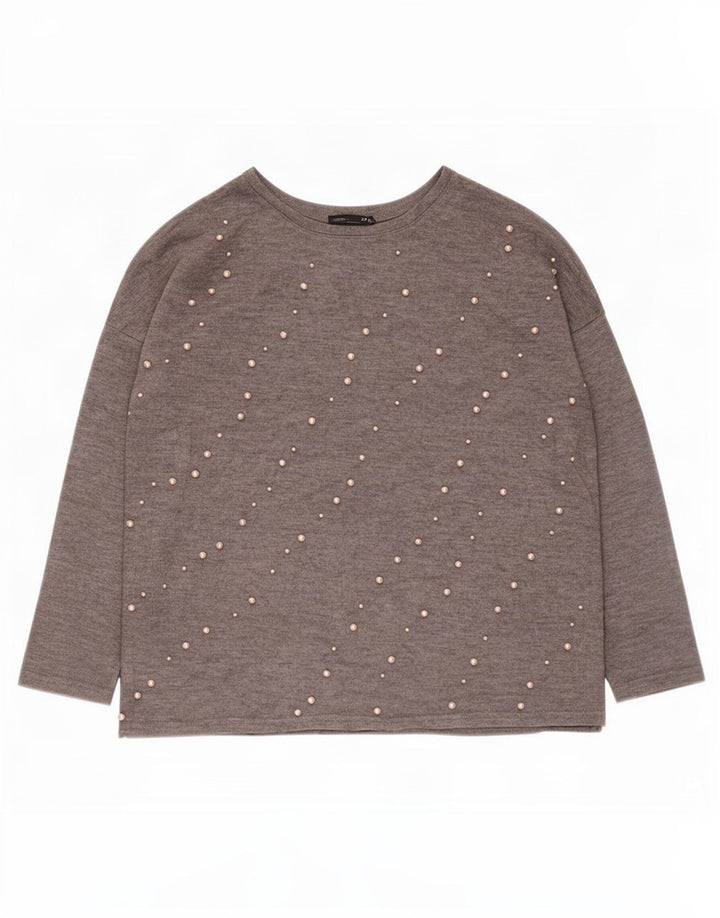 Zara Womens Oversized Top Long Sleeve UK 14 Medium Grey