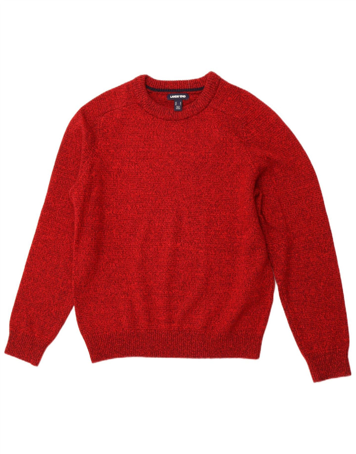 LANDS END Mens Crew Neck Jumper Sweater Medium Red Flecked Cotton