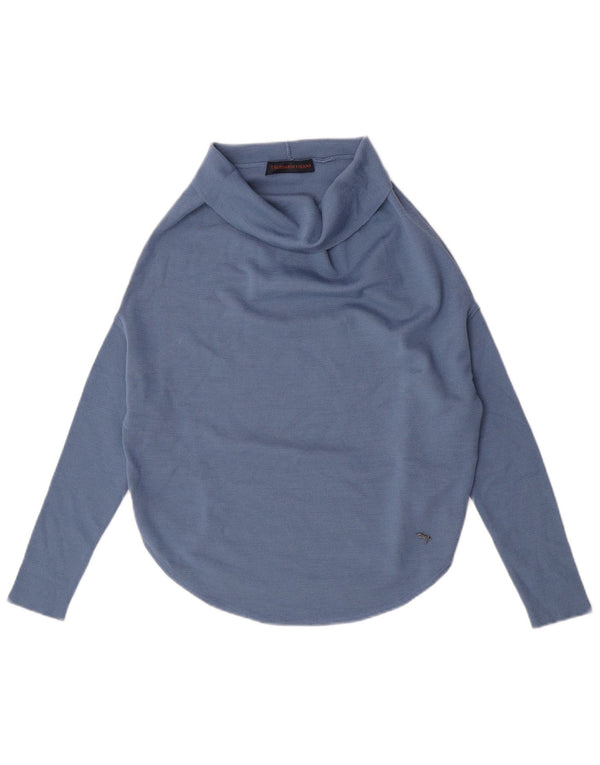 Trussardi Jeans Womens Asymmetric Roll Neck Jumper Sweater UK 6 XS Blue Mod