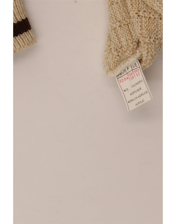 VINTAGE Mens Graphic Crew Neck Jumper Sweater IT 52 XL Beige Polyacrylic