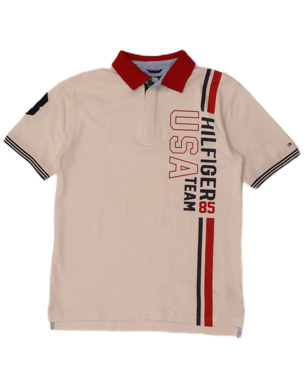 Tommy Hilfiger Boys USA Graphic Polo Shirt 15-16 Years XL White Striped
