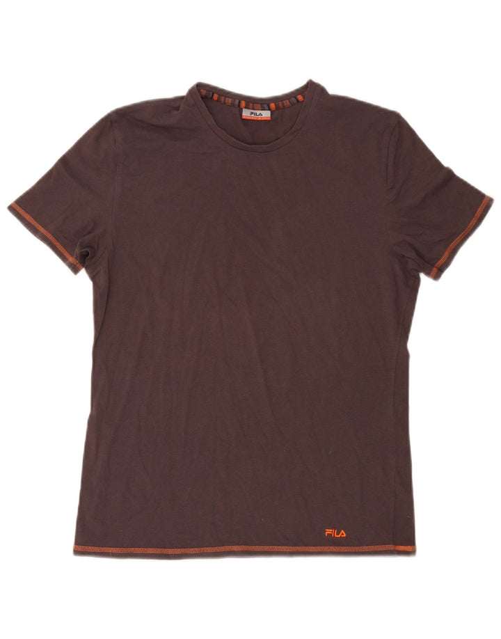 Fila Womens T-Shirt Top UK 14 Medium Brown Cotton