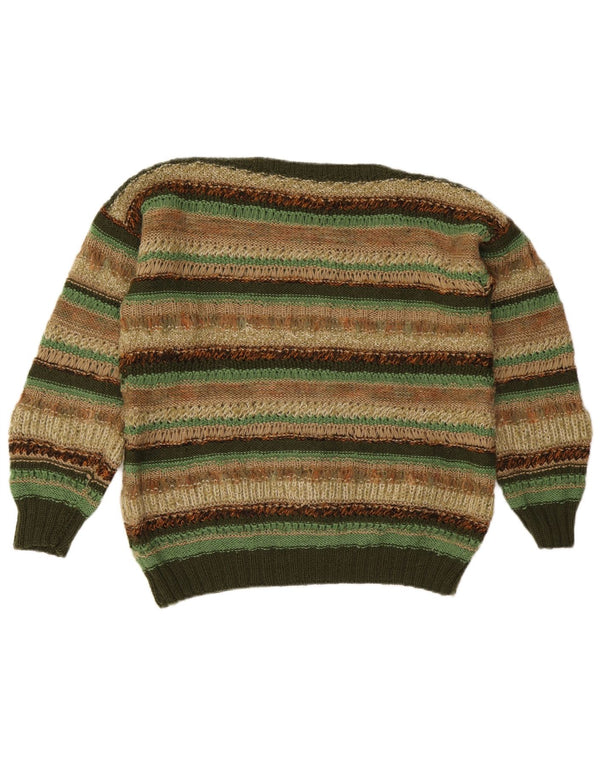 Vintage Womens Boat Neck Jumper Sweater UK 14 Large Green Striped