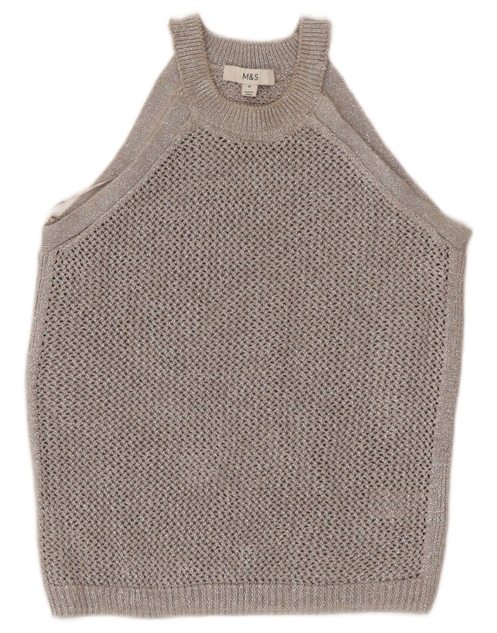 Marks & Spencer Womens Crochet Crop Top UK 12 Medium Grey Flecked Cotton