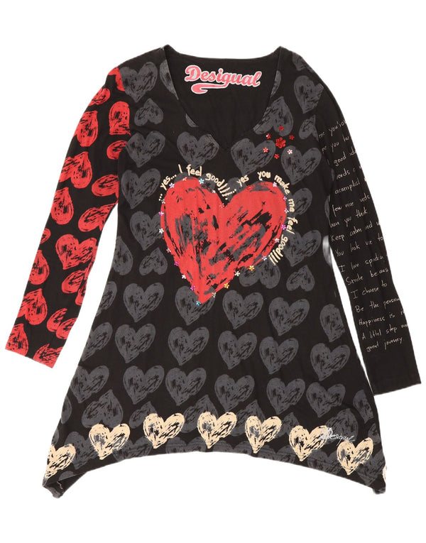 Desigual Womens Graphic Long Sleeve Tunic Dress UK 14 Medium Black Heart