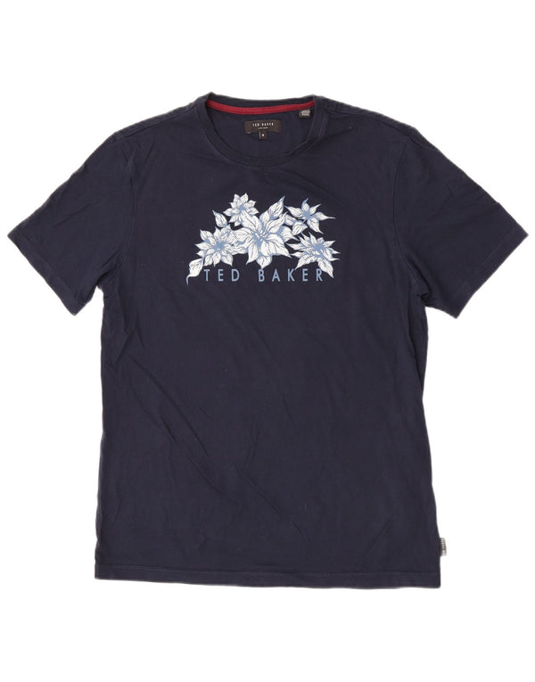 Ted Baker Mens Graphic T-Shirt Top Size 3 Medium Navy Blue Floral Cotton