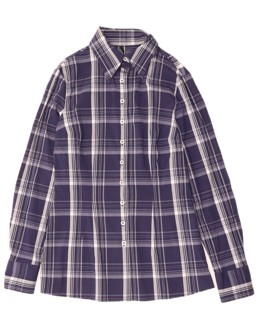 BENETTON Womens Shirt UK 10 Small Navy Blue Check Cotton