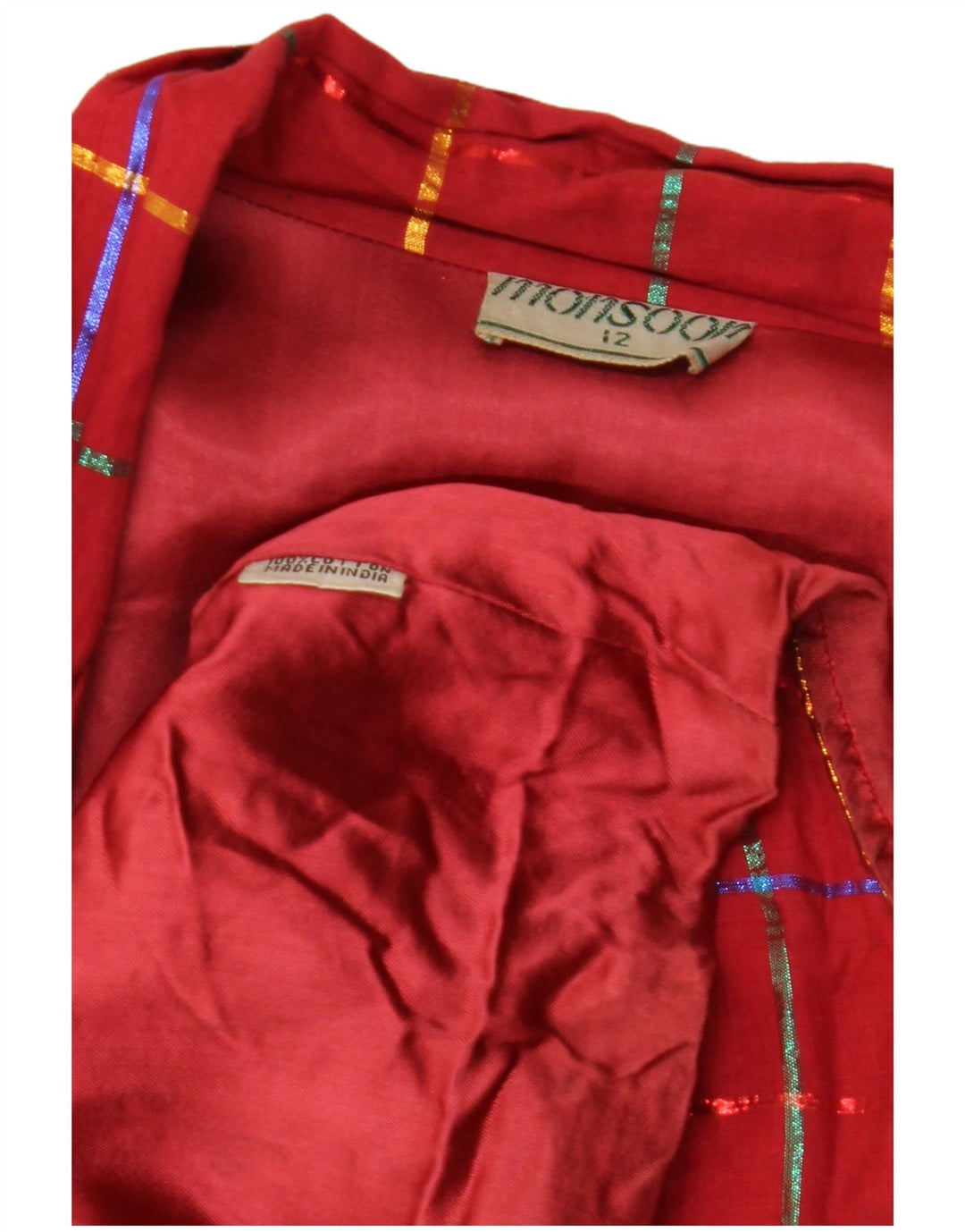 MONSOON Womens 1 Button Blazer Jacket UK 12 Medium Burgundy Check Cotton