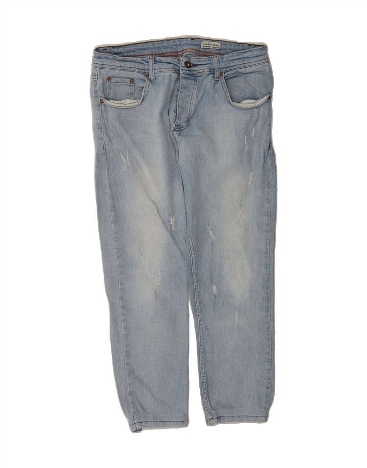 ZARA Mens Distressed Cropped Jeans W34 L25 Blue Cotton Vintage Zara and Second-Hand Zara from Messina Hembry 