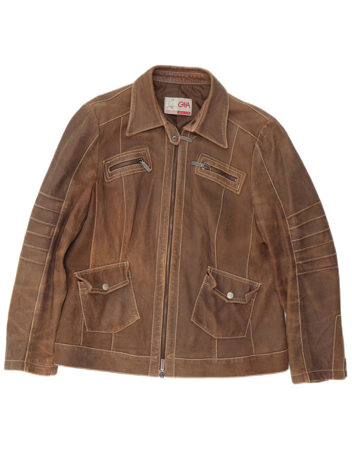 Vintage Womens Leather Jacket UK 14 Large Brown Leather