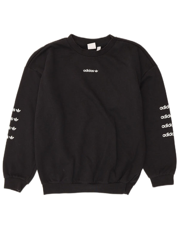 ADIDAS Womens Oversized Graphic Sweatshirt Jumper UK 8 Small  Black Cotton