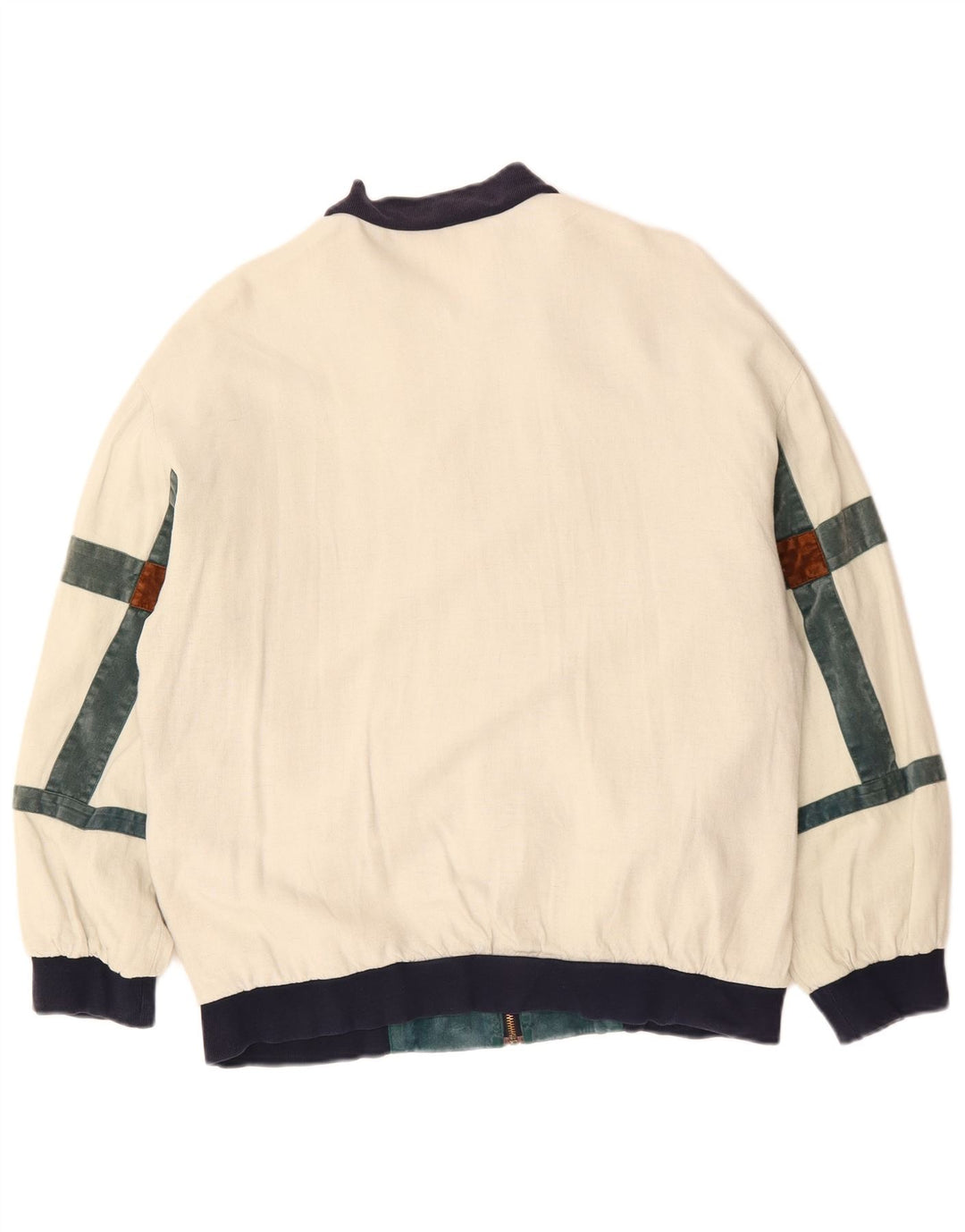 VINTAGE Mens Loose Fit Bomber Jacket UK 36 Small Off White Colourblock