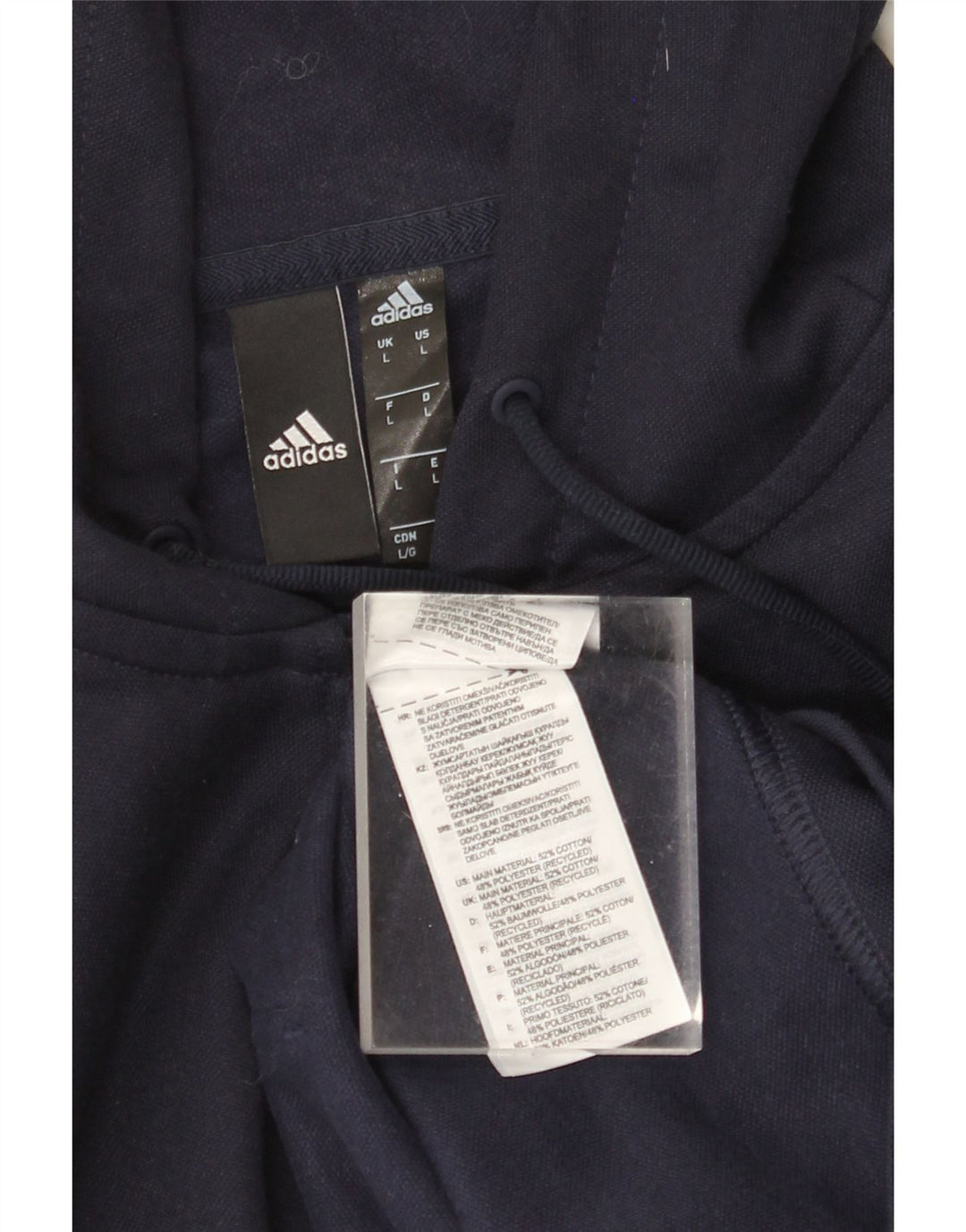 ADIDAS Mens Zip Hoodie Sweater Large Navy Blue Cotton