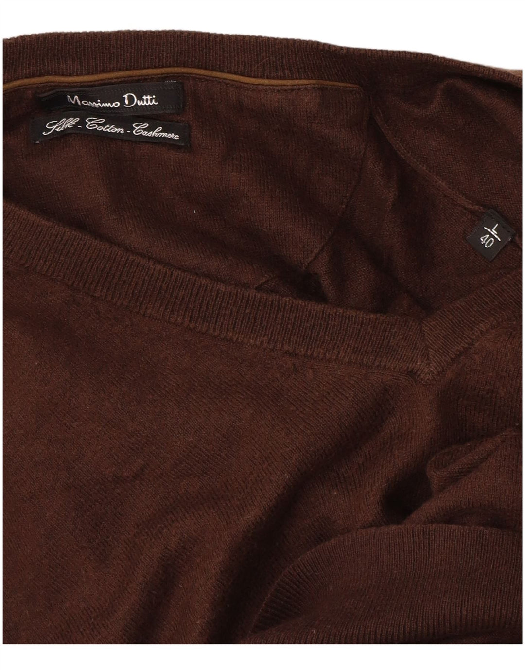 Massimo Dutti Mens V-Neck Jumper Sweater Large Brown Cotton