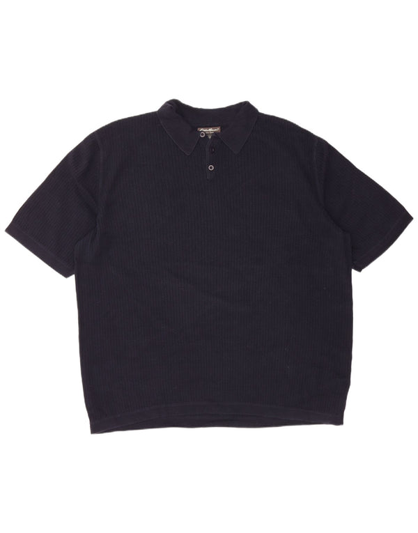 EDDIE BAUER Mens Tall Short Sleeve Polo Neck Jumper Sweater XL Navy Blue