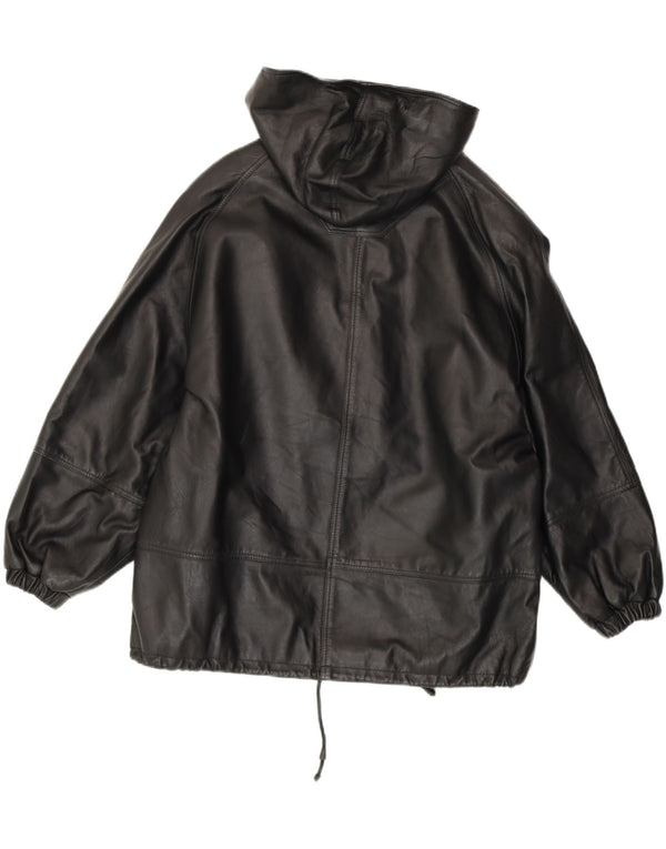 CONBIPEL Womens Oversized Hooded Duffle Jacket IT 42 Medium Black Leather