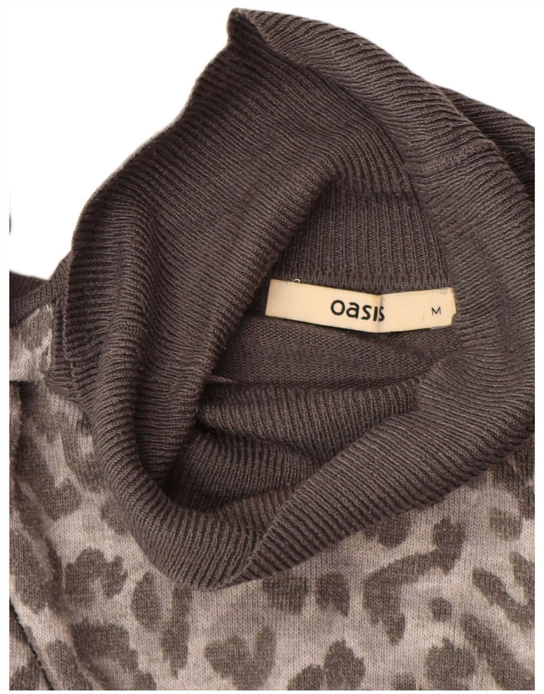 OASIS Womens Roll Neck Jumper Sweater UK 14 Medium Grey Animal Print