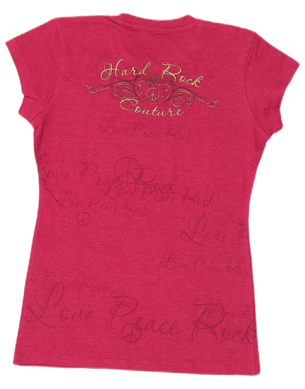Hard Rock Cafe Womens Paris Graphic T-Shirt Top UK 12 Medium Pink Cotton