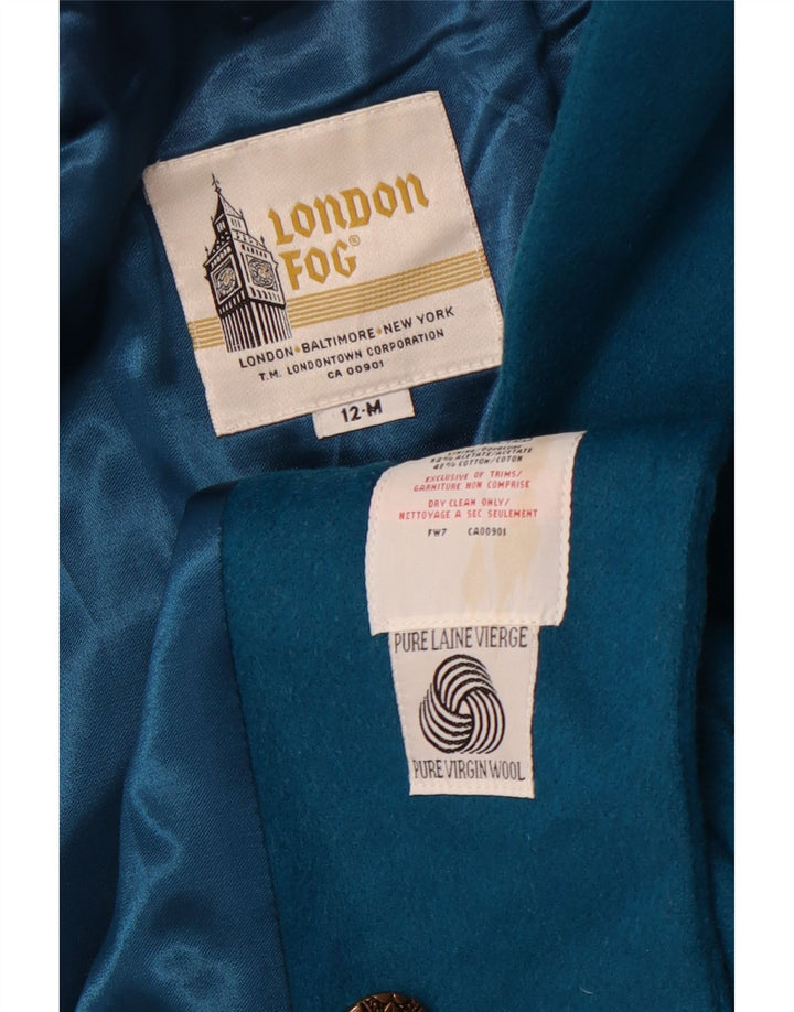 LONDON FOG Womens Double Breasted Coat US 12 Large Blue Wool