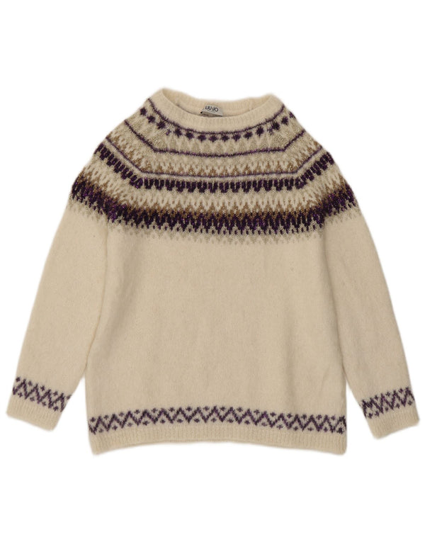 Liu Jo Womens Boat Neck Jumper Sweater UK 14 Medium White Fair Isle