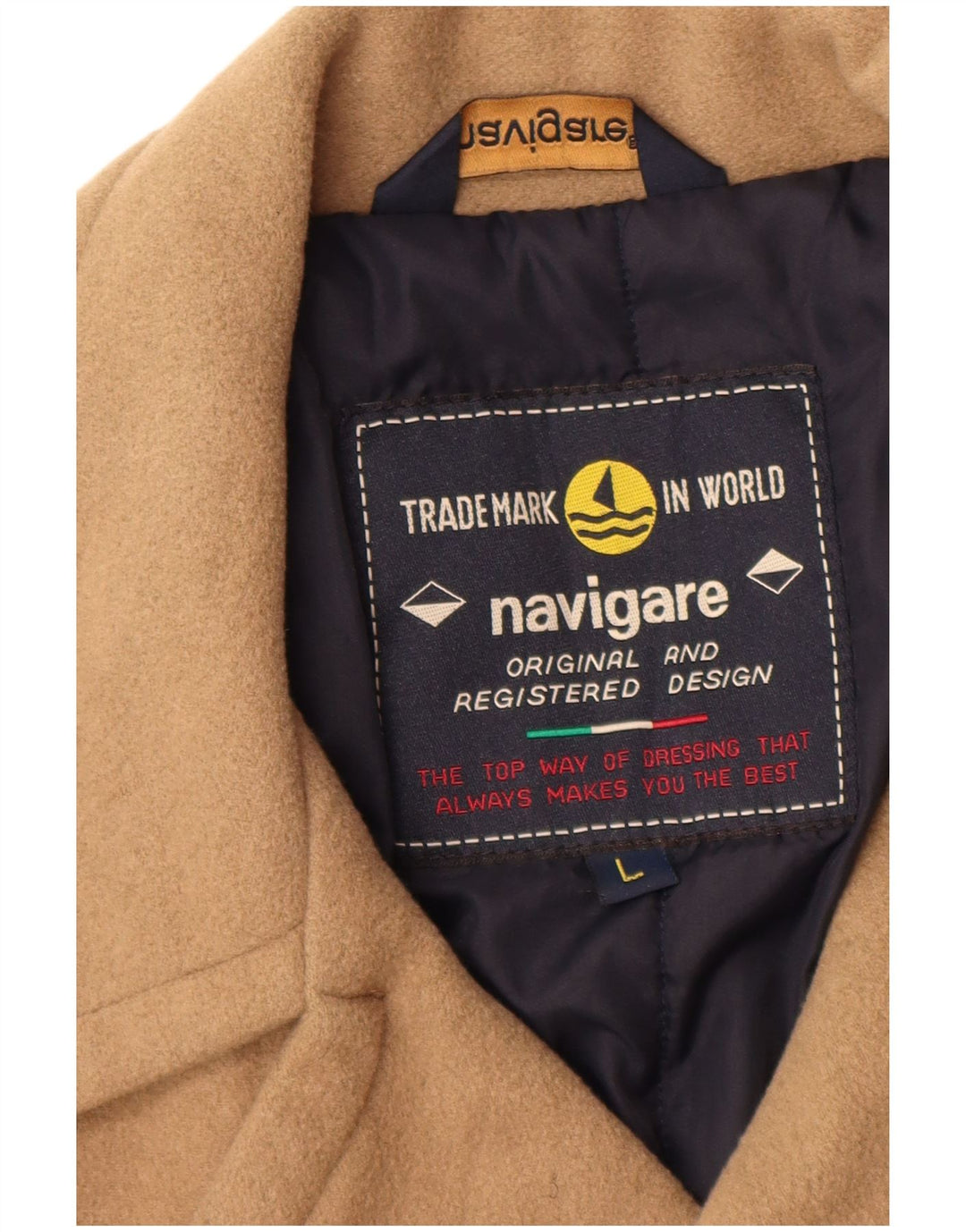 Navigare Mens Pea Coat UK 40 Large Beige Wool
