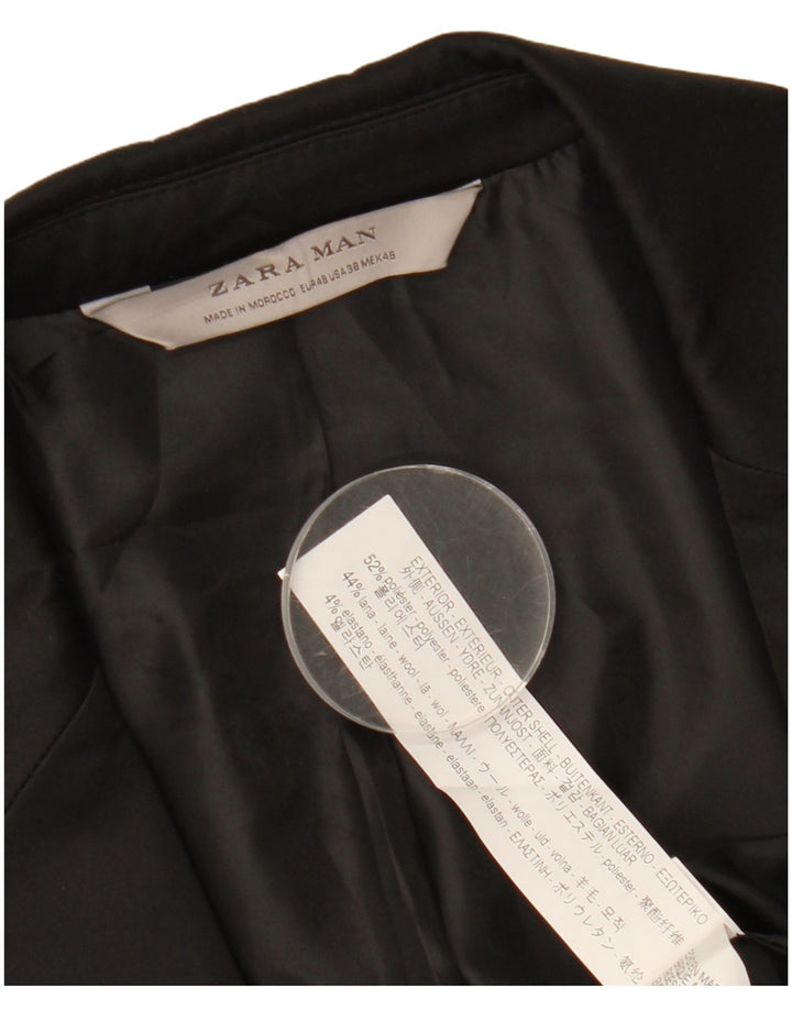 Zara Mens 1 Button Blazer Jacket EU 48 Medium Black Polyester