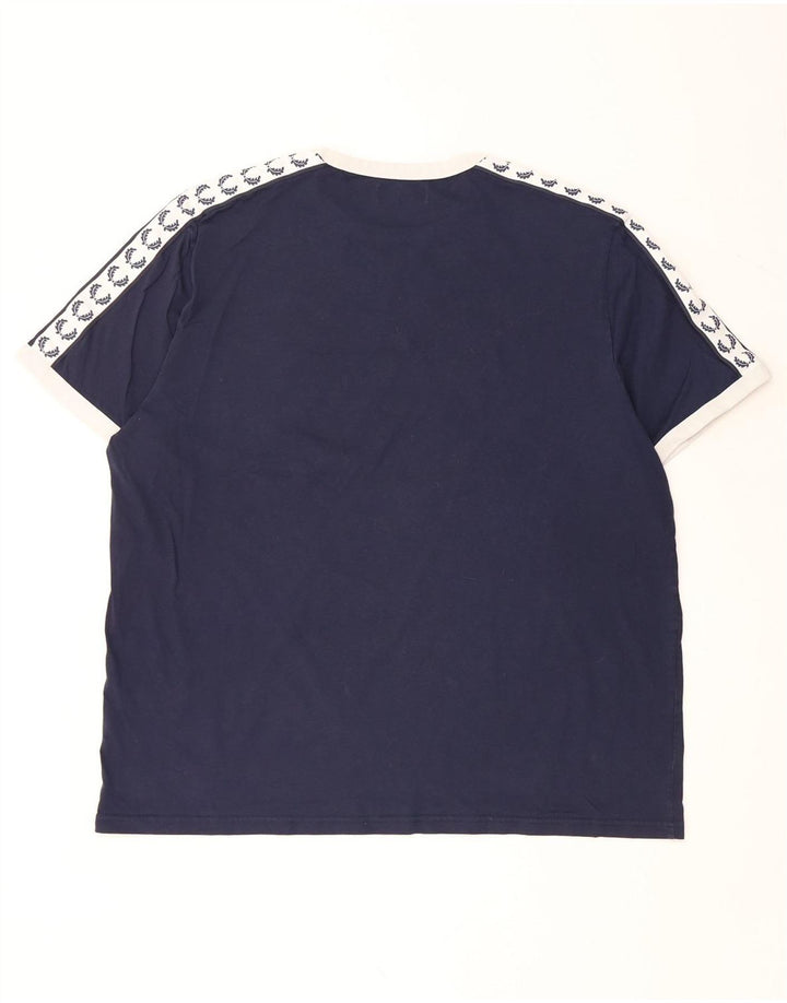 FRED PERRY Mens Graphic T-Shirt Top 3XL Navy Blue Colourblock Cotton
