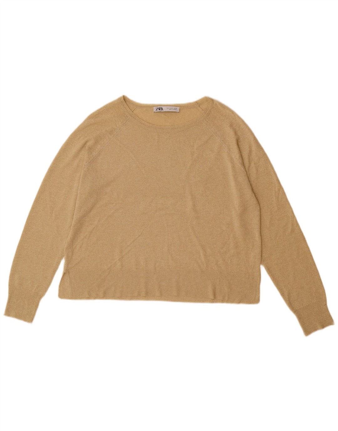 Zara Womens Oversized Boat Neck Jumper Sweater UK 10 Small Beige