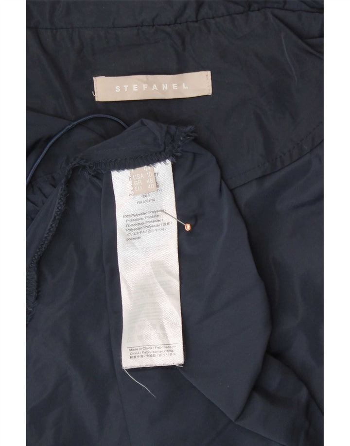 Stefanel Womens Hooded Raincoat EU 40 Medium Navy Blue Polyester
