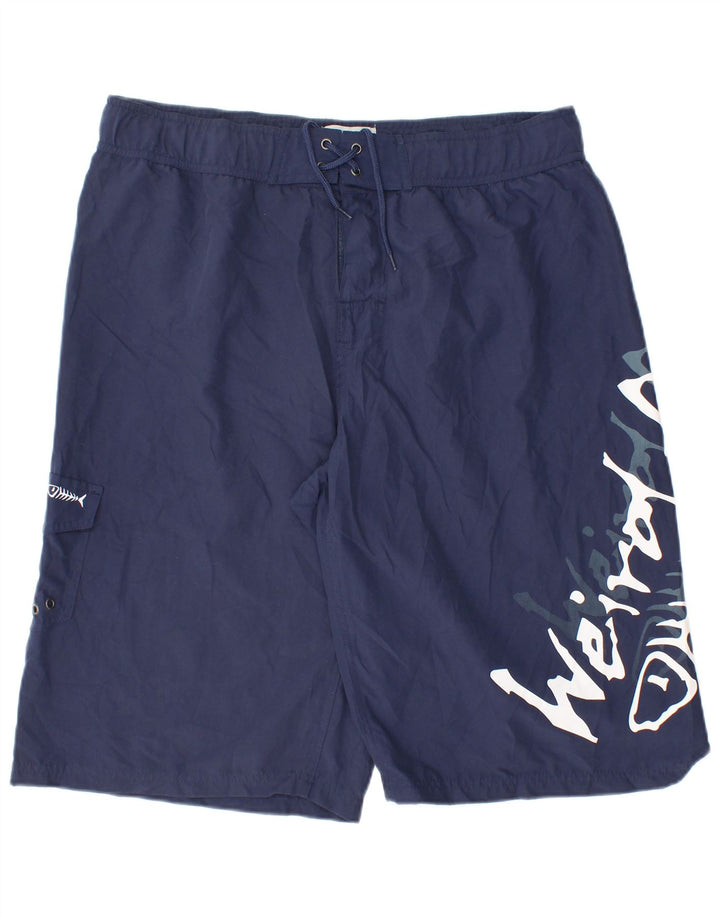 WEIRD FISH Mens Graphic Swimming Shorts XL Navy Blue Polyester