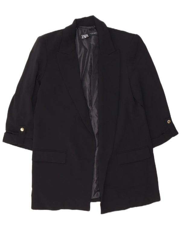 ZARA Womens Open Blazer Jacket UK 14 Medium Black Polyester