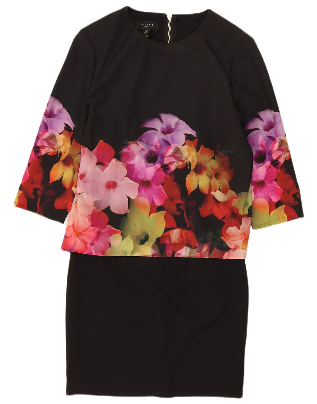 Ted Baker Womens 3/4 Sleeve Peplum Dress Size 1 XS Black Floral Polyester