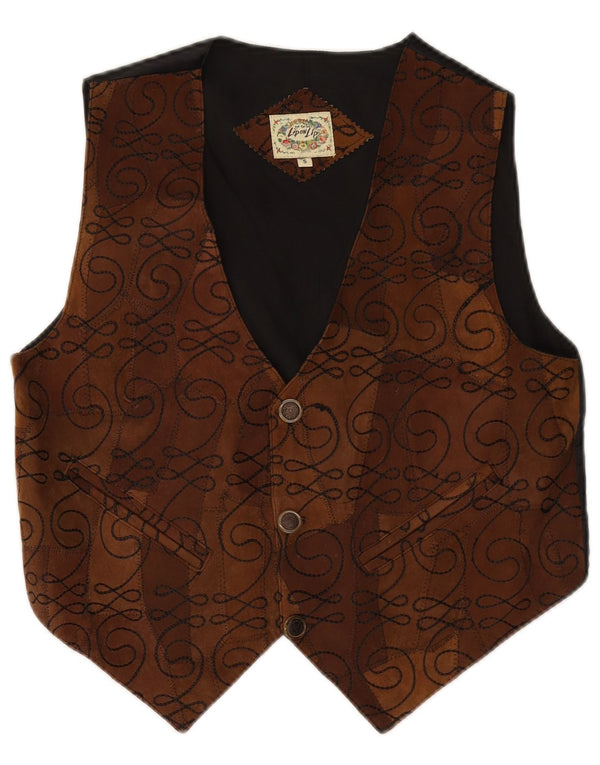 VINTAGE Mens Suede Waistcoat Small Brown Paisley Leather