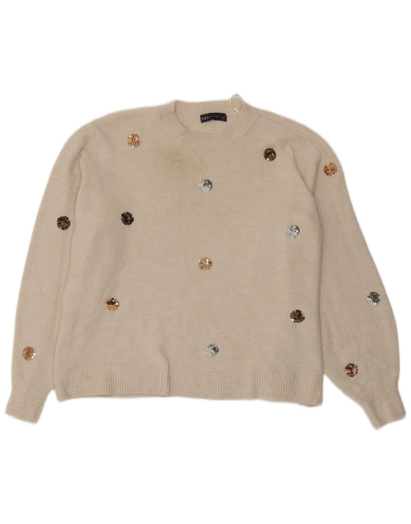Marks & Spencer Womens Crew Neck Jumper Sweater UK 18 XL Off White Spotted